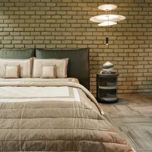 Premium Geometric Quilted Cotton Bedding Set - Beige