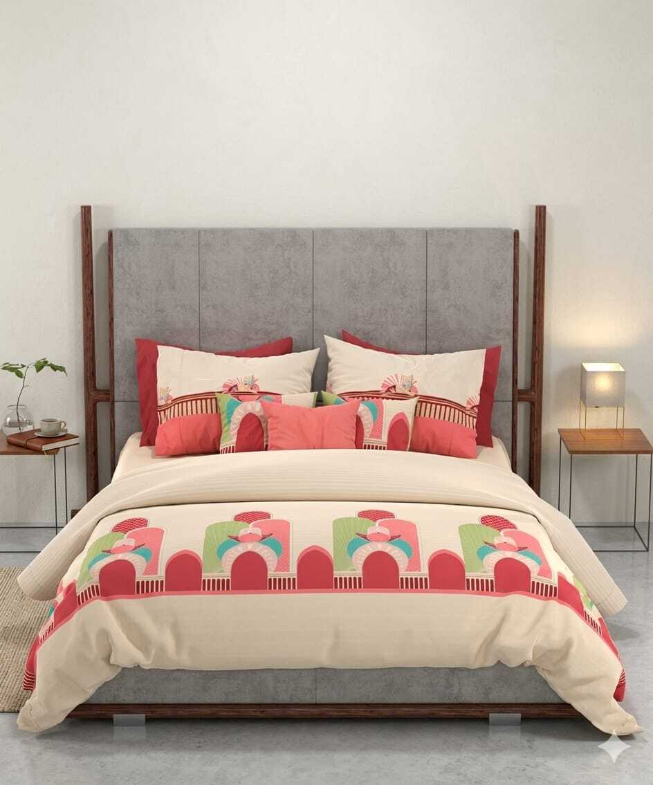 Heritage Arch Premium100% Cotton King Size Bedsheet- Pharaoh Red