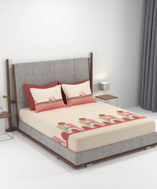 Heritage Arch Premium100% Cotton King Size Bedsheet- Pharaoh Red - Image 2